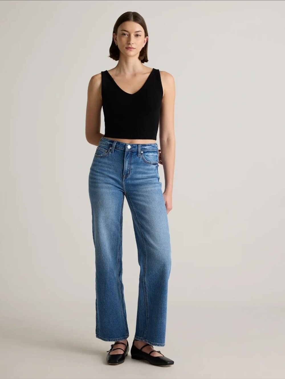 QUINCE BELLA STRETCH RELAXED STRAIGHT JEANS ATLANTIC BLUE 26 - Picture 3 of 15